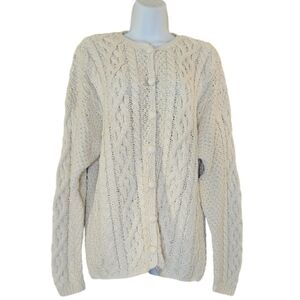 Vintage 80s - Rare Cable Hand Knit Cardigan Cotton Blend - M - LN